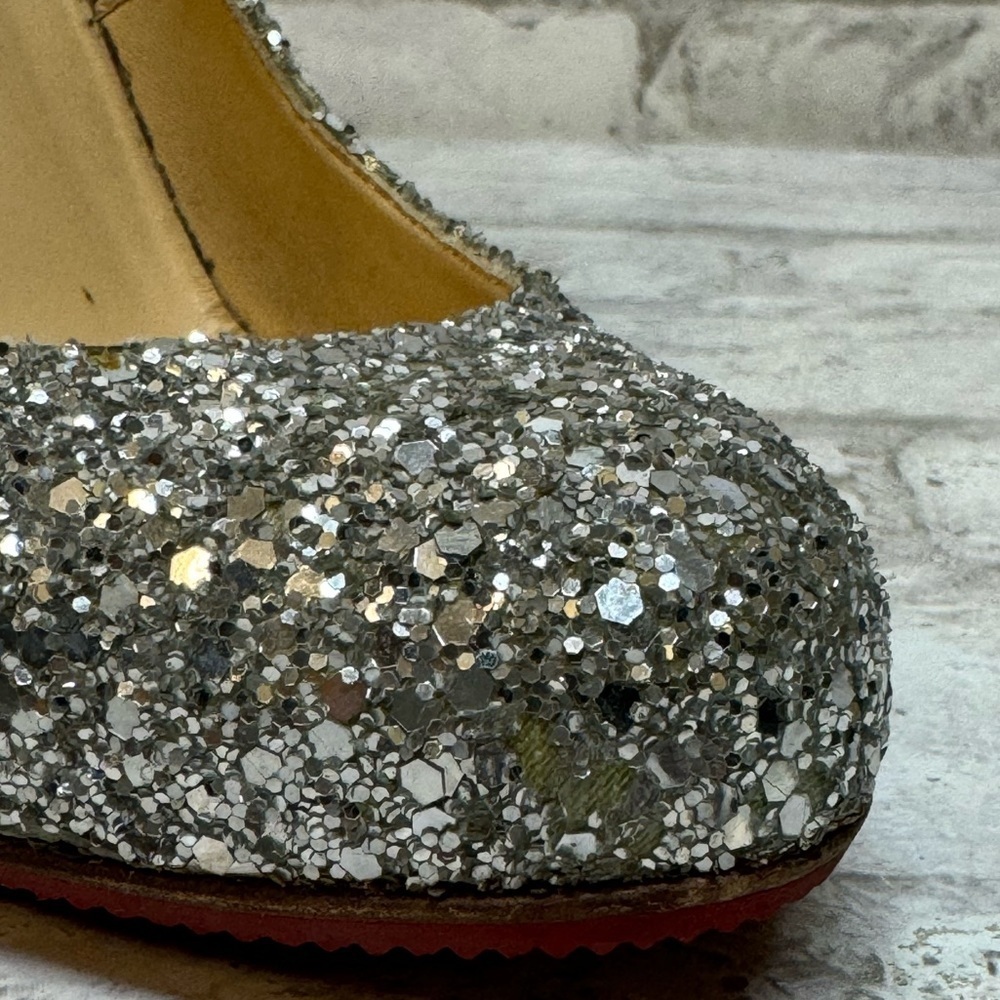 Christian Louboutin Metallic Silver Coarse Glitter Lady Lynch Pumps Size 37 US 7 - Picture 8 of 13